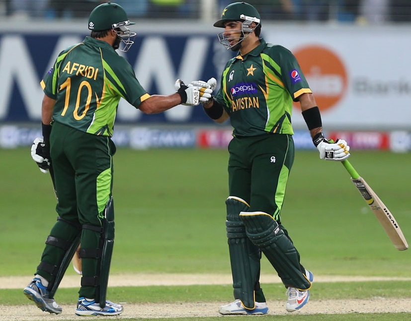 Misbah-ul-Haq and Shahid Afridi punch gloves
