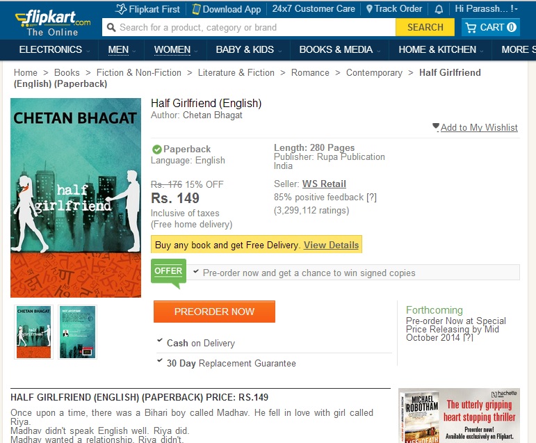 Pre-order Chetan Bhagat’s ‘Half Girlfriend’ Novel on Flipkart