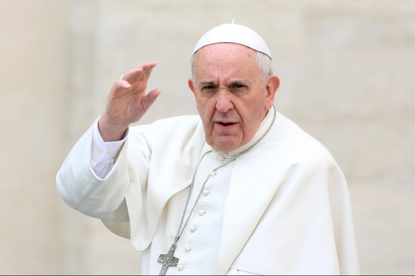 VATICAN CITY, VATICAN - MARCH 19:  Pope Francis waves to the faithful as he holds his weekly audience in St. Peter's Square on March 19, 2014 in Vatican City, Vatican. Pope Francis celebrated the Feast of St. Joseph by saying the saint is a model for all fathers and educators.  (Photo by Franco Origlia/Getty Images)