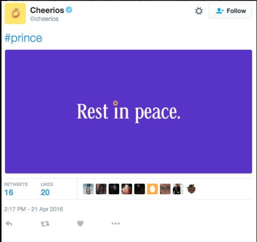 Cheerios deletes Prince tribute tweet after public backlash
