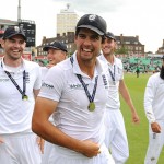 Alastair Cook leads England on their lap of honour,